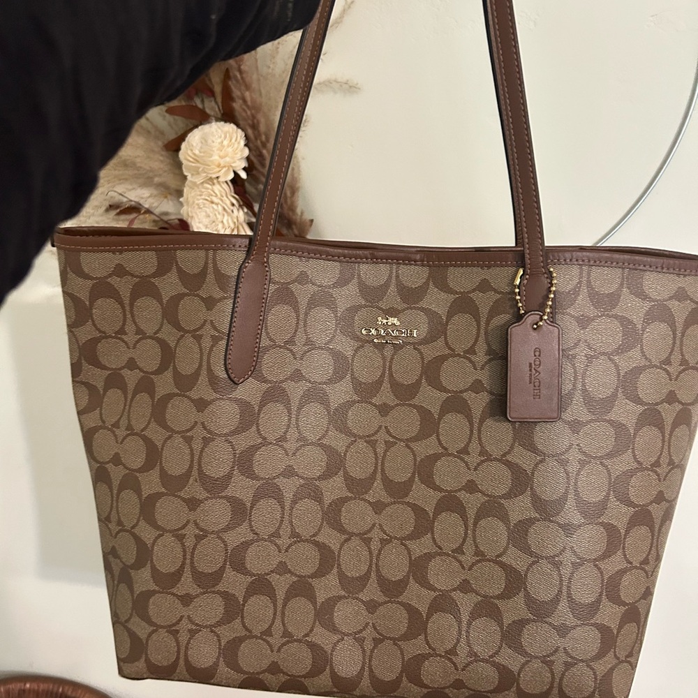 Coach Brown Leather Trim Signature Tote